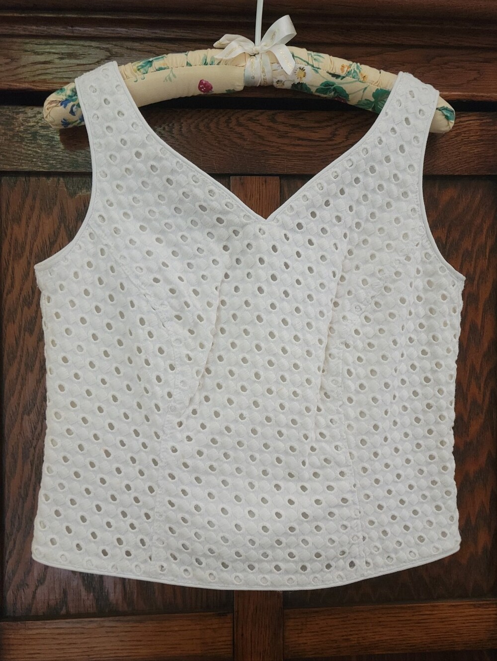 Vintage 90s White Eyelet Lace Structured Top Cottagecore Size 4